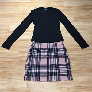 NWOT SHEIN Solid Form Fitted Top & Plaid Bodycon Skirt Set